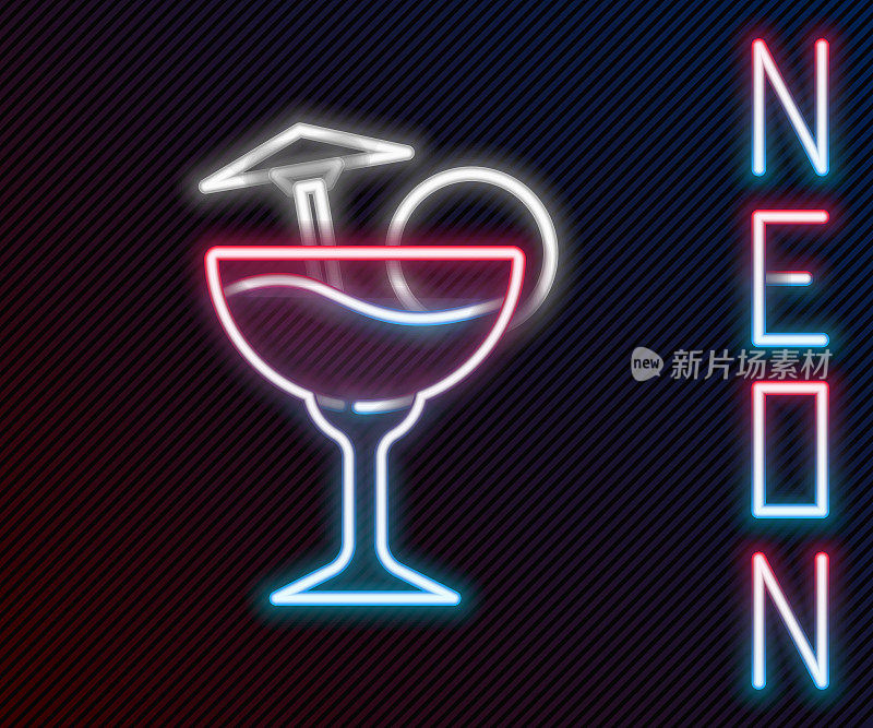Glowing neon line Cocktail and alcohol drink with umbrella icon isolated on black background. Colorful outline concept. Vector